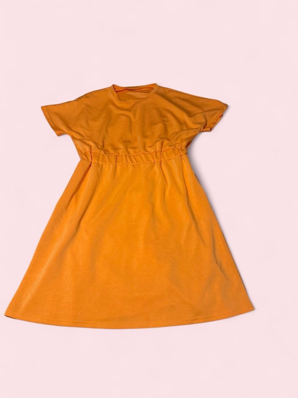 Source Unknown Orange Short-Sleeve Elastic-Waist Mini Dress